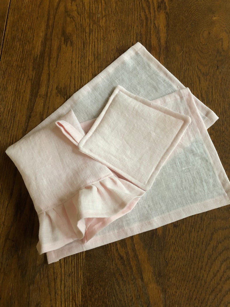 Blush Pink Linen Towel Light Pink Ruffled Linen Towels Tea Etsy