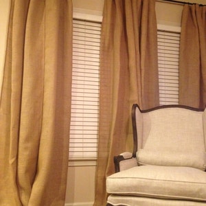 Pair Custom Burlap Drapes 2 Burlap Panels Custom Sizes Lined Burlap Panels Window Treatment French Country Burlap Curtains 2 Drapery Panels image 2