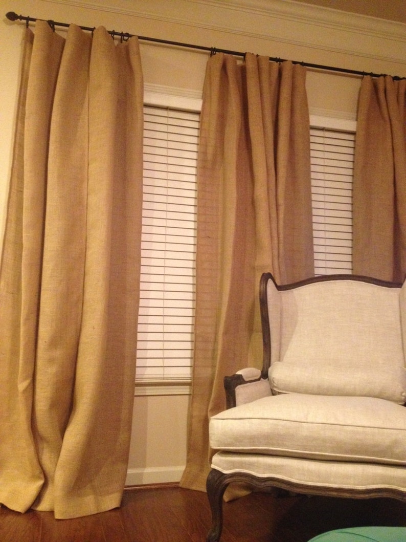 Pair Custom Burlap Drapes 2 Burlap Panels Custom Sizes Lined Burlap Panels Window Treatment French Country Burlap Curtains 2 Drapery Panels image 2