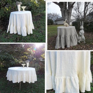 Floor Length Ruffled Linen Tablecloth 90 Inch Ruffled Tablecloth Custom Fabrics Handmade Wedding Decorations Table Decor French Country image 1