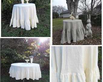 Floor Length Ruffled Linen Tablecloth 90 Inch Ruffled Tablecloth Custom Fabrics Handmade Wedding Decorations Table Decor French Country