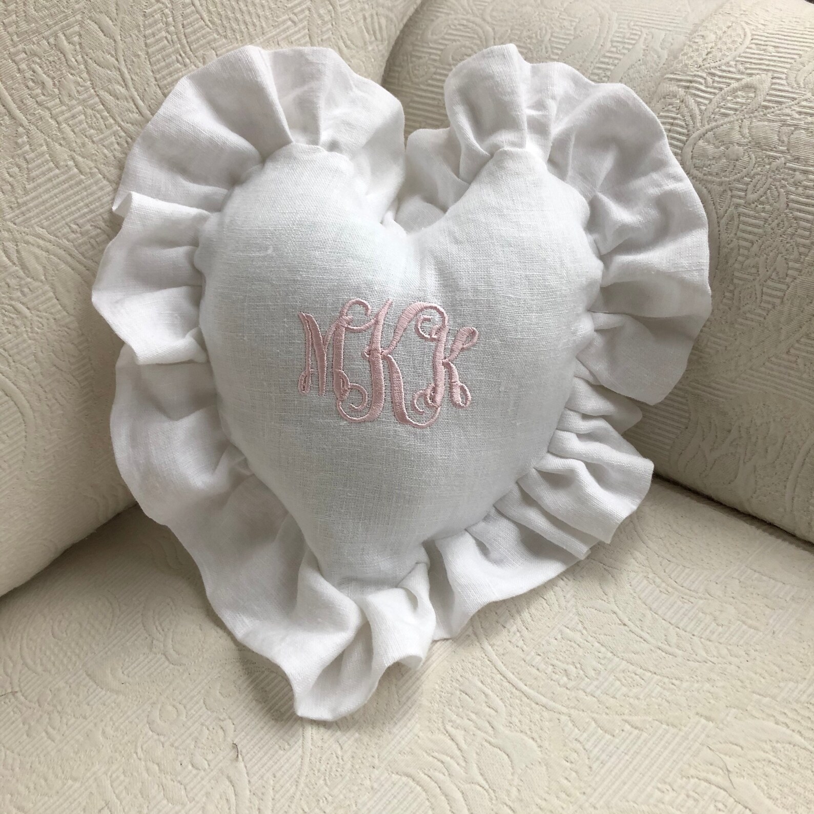 Ruffled Heart Pillow Romantic White Linen Pillow Wedding or Etsy