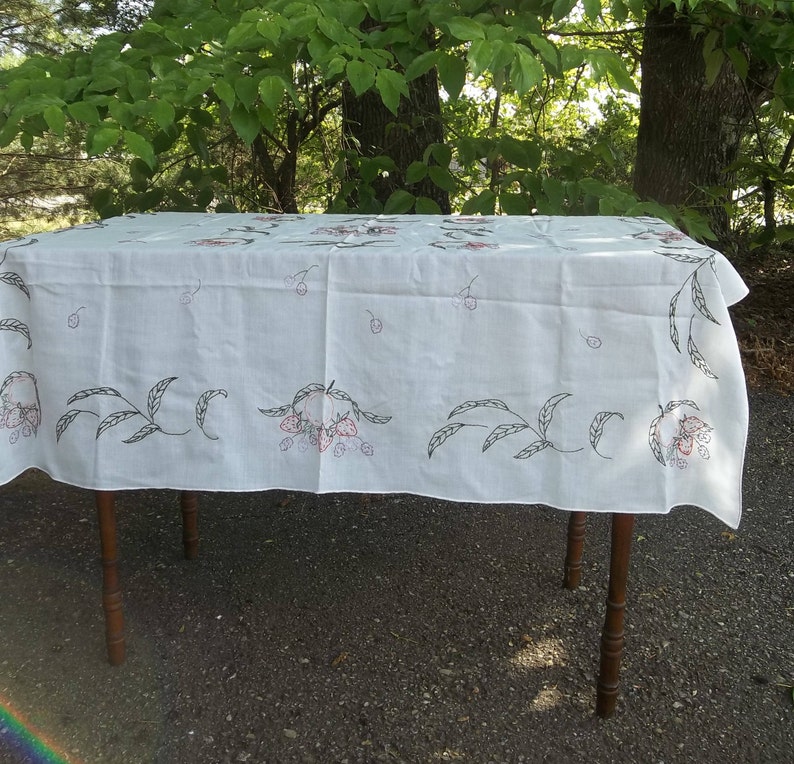 Mid Century Bridge Tablecloth 41 x 41 Table Throw Cottage Style Linens French Country Handmade Embroidered Table Cloth
