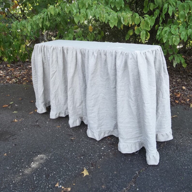 Floor Length Ruffled Linen Tablecloth Custom Sizes Wedding Etsy
