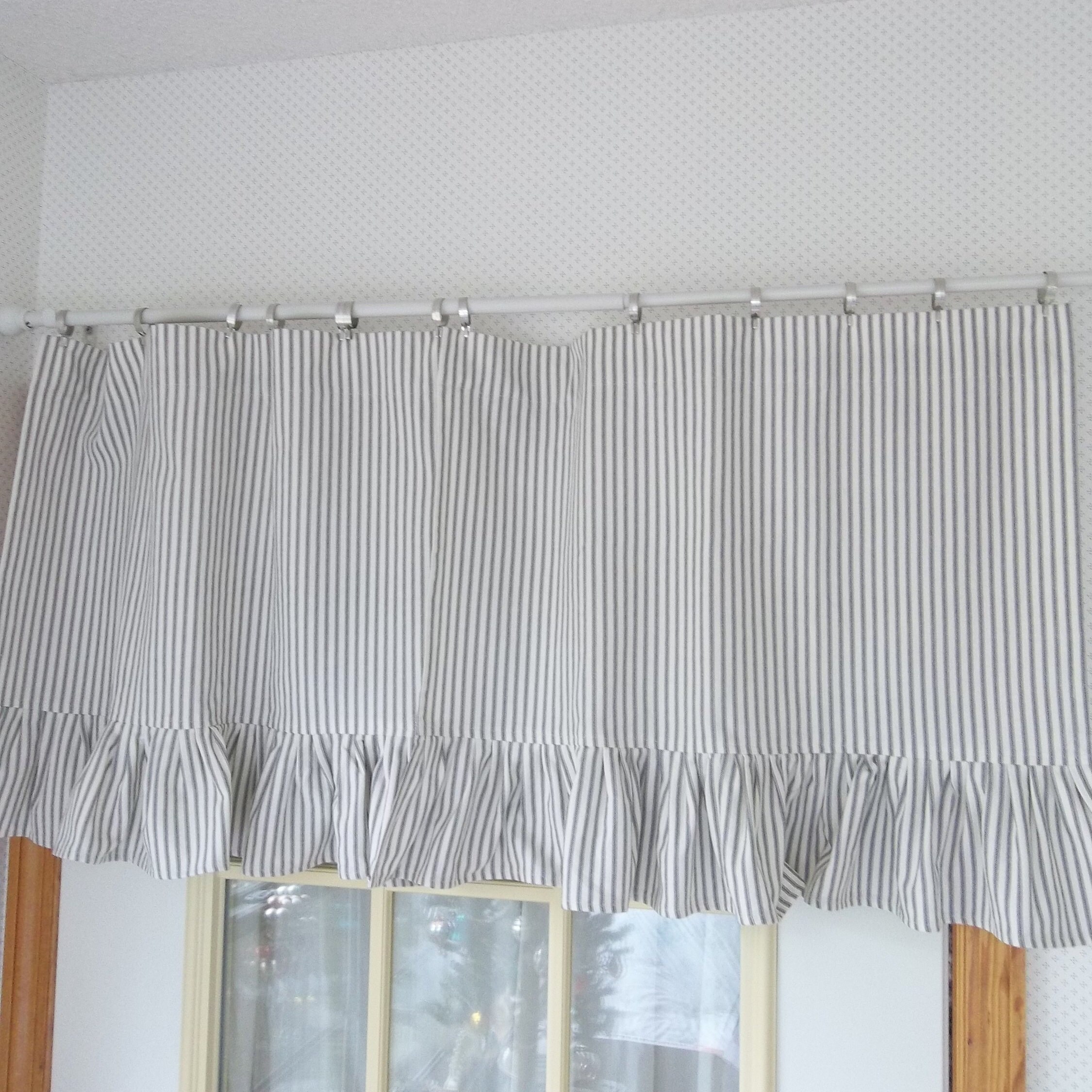 Gray Ticking Ruffled Curtains Gray Striped Cafe Curtains Etsy