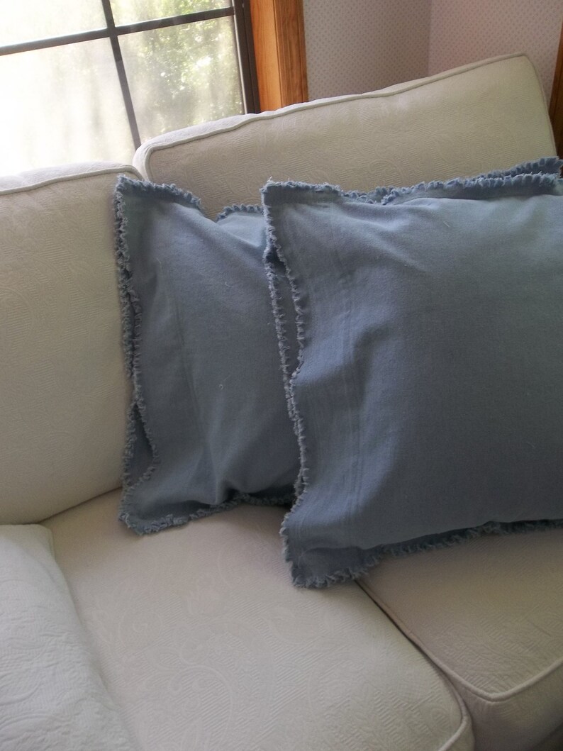 Denim Pillows Custom Pillow Shams Raggedy Chambray Pillow Etsy