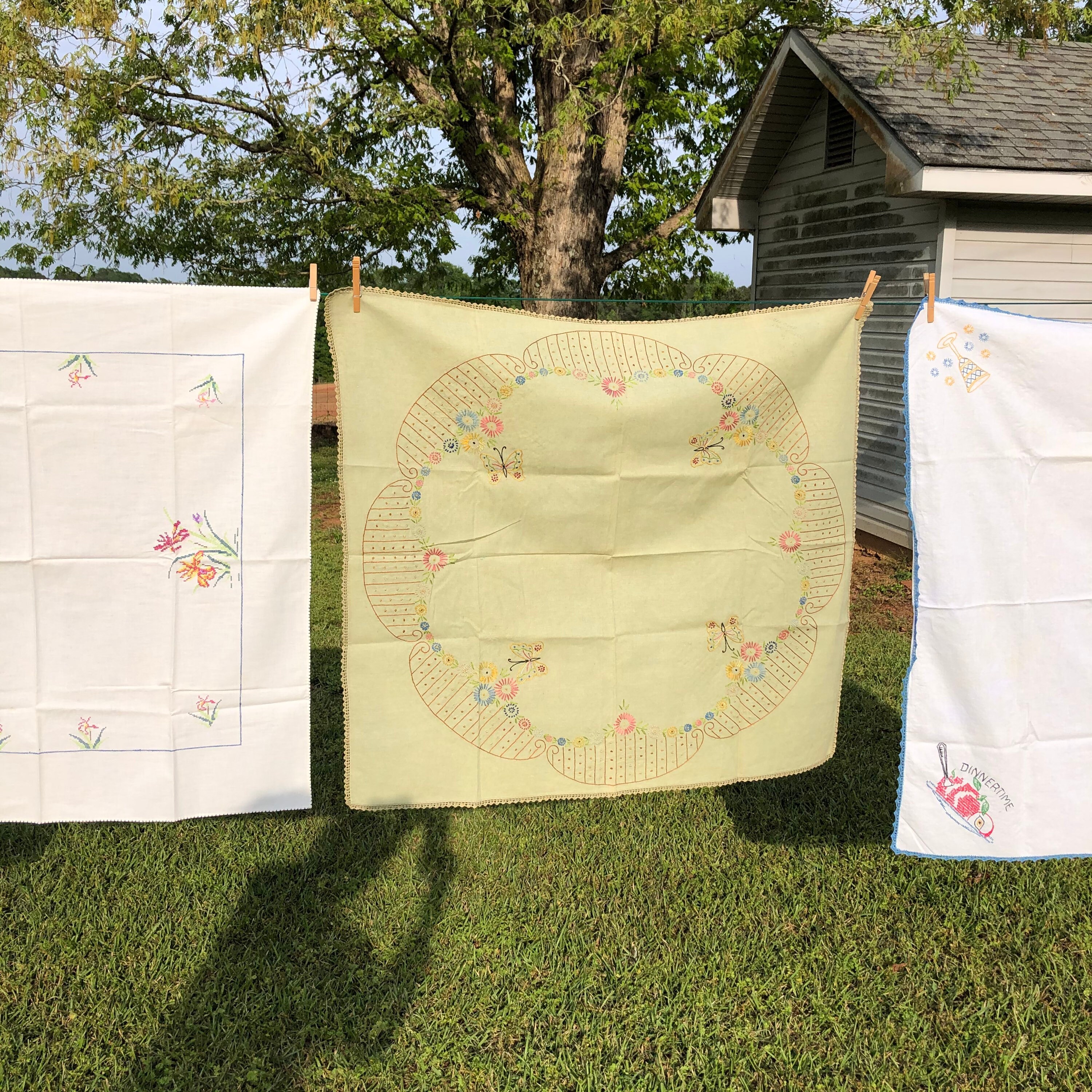 4 Vintage Tablecloths - Layering Table Cloths - RV Decor - Bridge Cloth ...