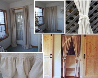 Natural Cotton Curtain Farmhouse Ruffled Curtain Cotton Drapery Panel Rustic Cotton Drapes French Country Custom Made  Sold Separately