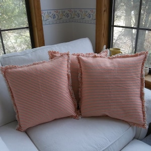 Orange Ticking Stripe Pillows - Orange Striped Pillow Shams - Fall Pillows - Thanksgiving Decor - Halloween Pillows Sold Separately