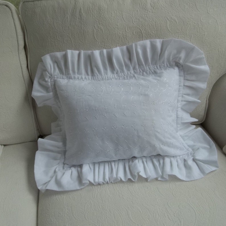 Custom Ruffled Pillow White Eyelet Pillow Custom Sizes Etsy