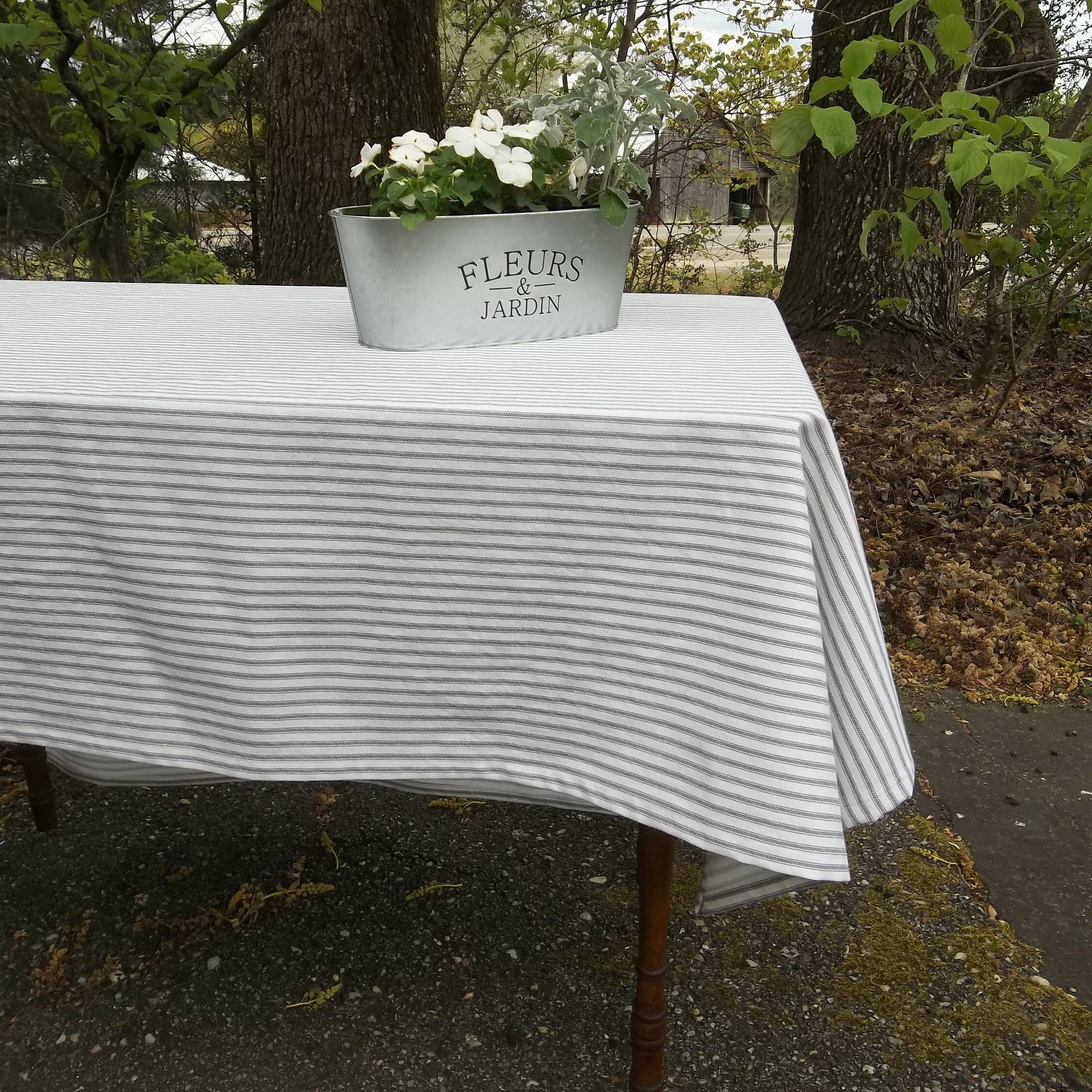 Ticking Stripe Tablecloth - Custom Sizes - Handmade Farmhouse Decor - MissHettie