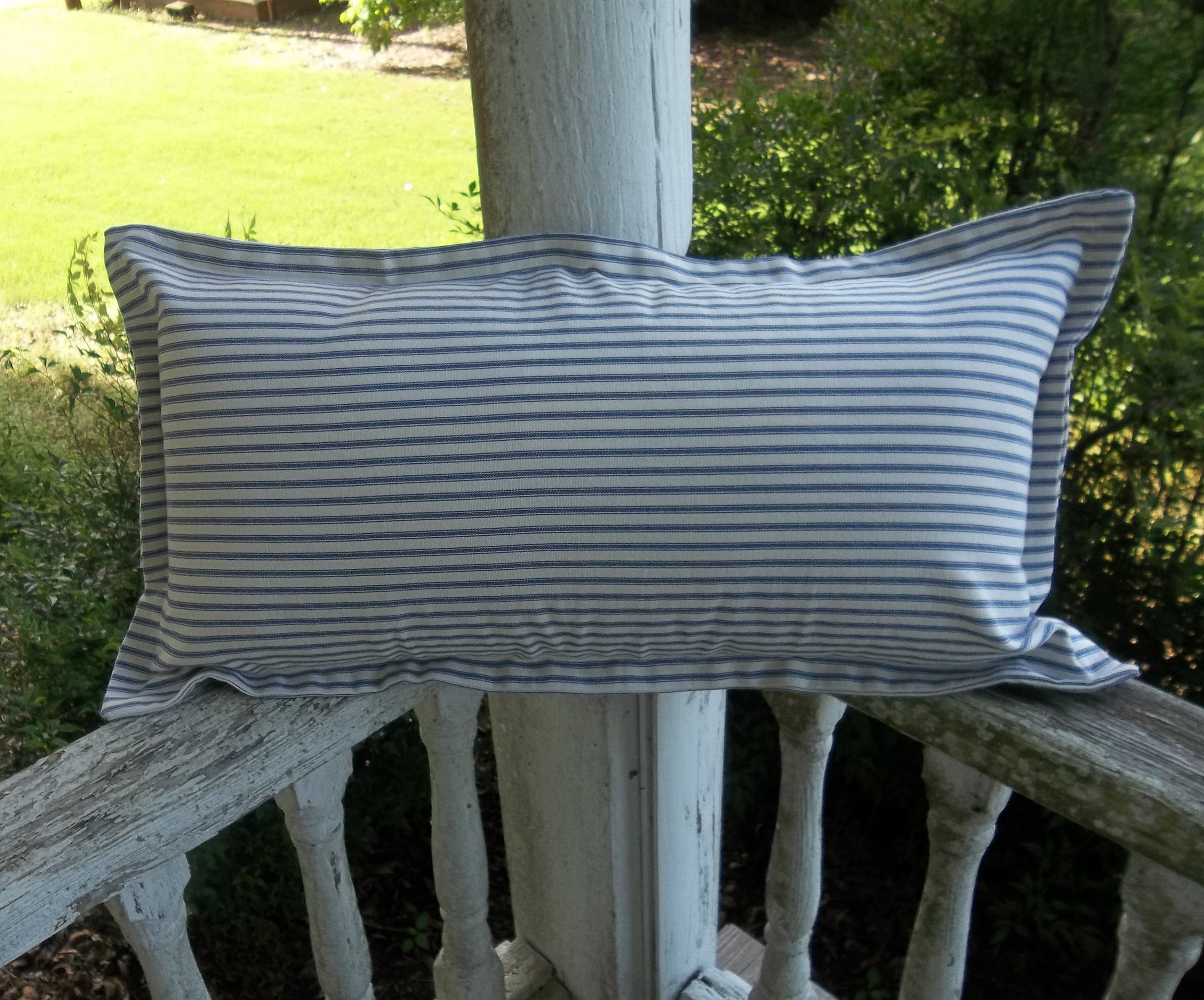 Lumbar Ticking Pillow Blue Ticking Pillow Sham Porch Pillow Etsy