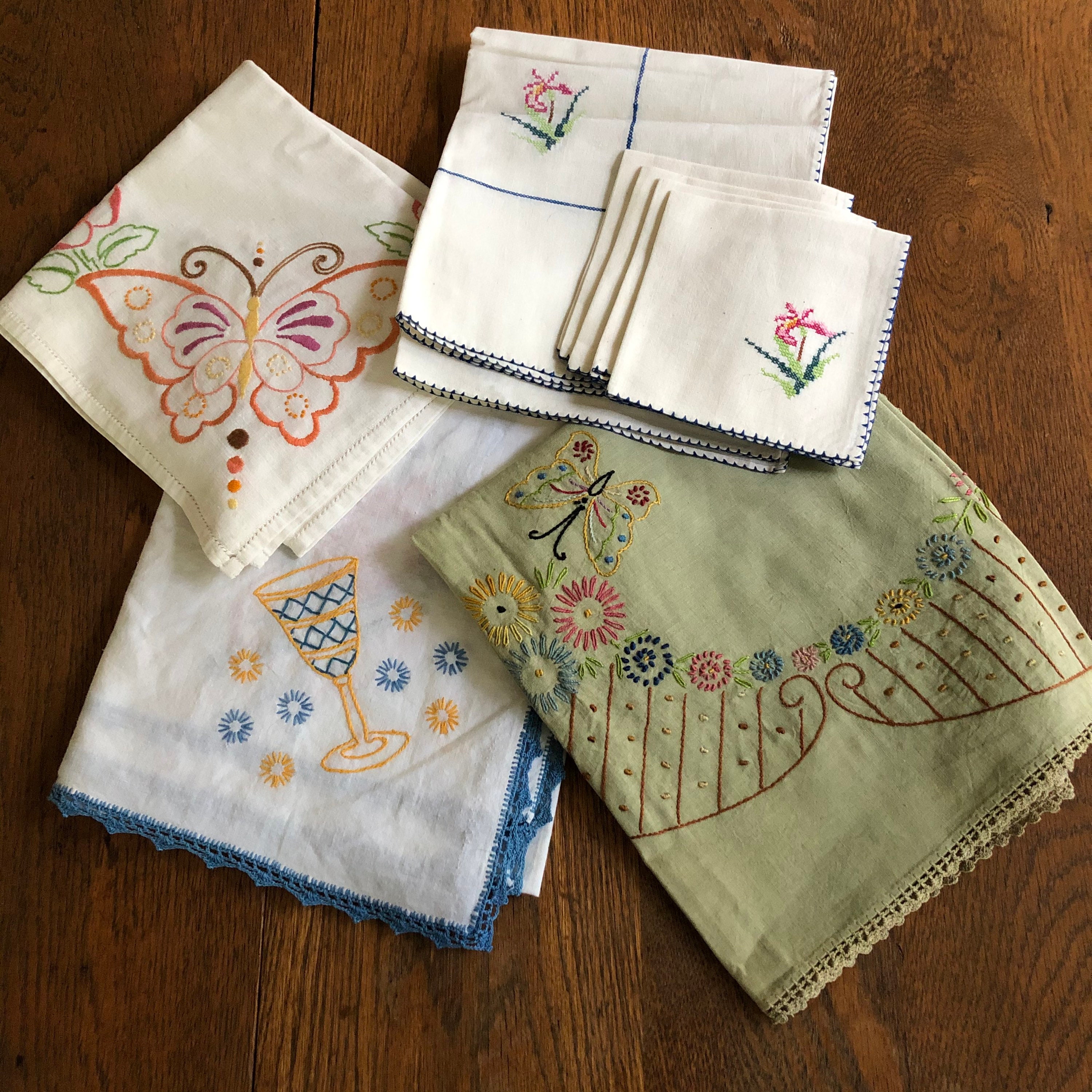4 Vintage Tablecloths - Layering Table Cloths - RV Decor - Bridge Cloth ...