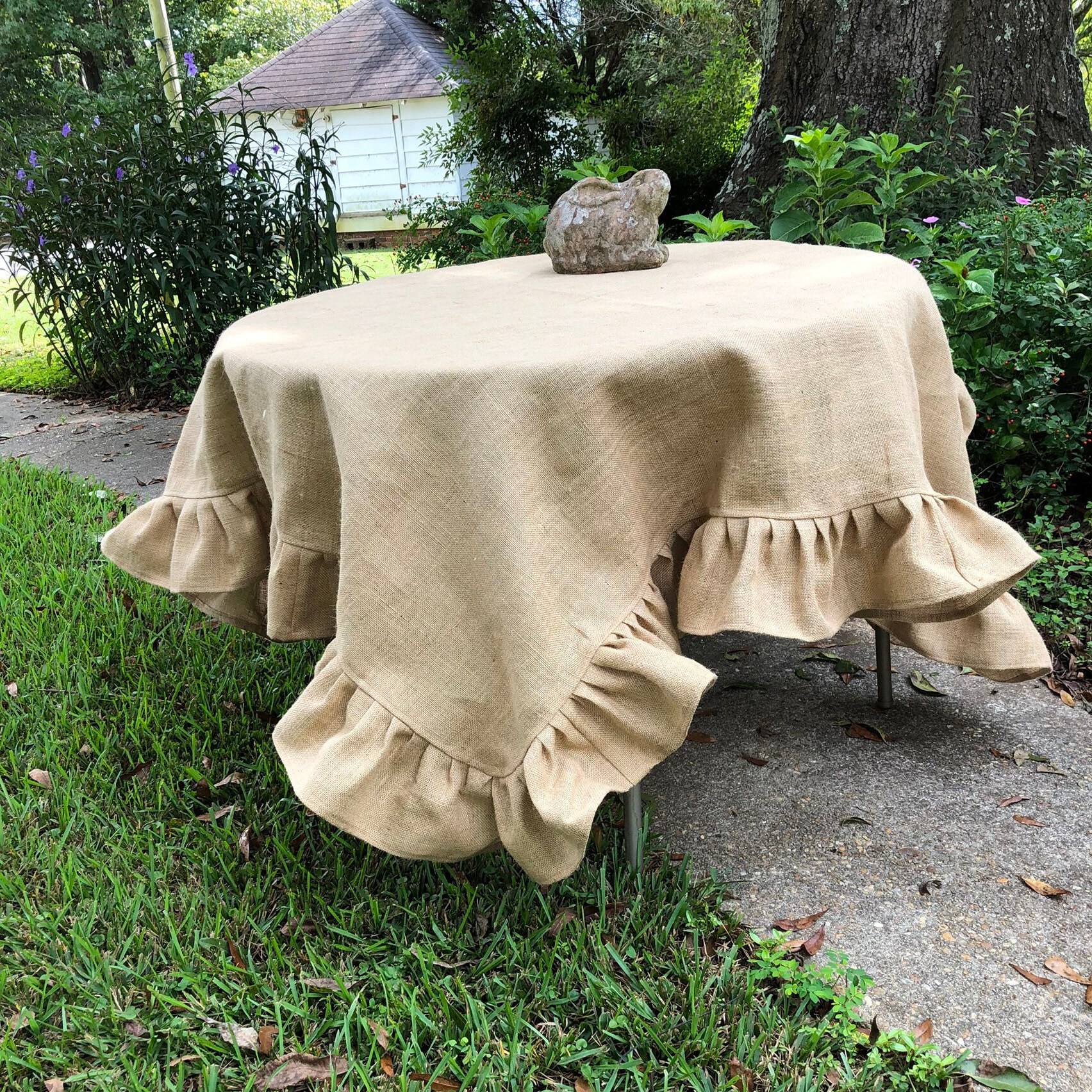 Custom Burlap Tablecloth Ruffled Table Cloth 70 Square Etsy