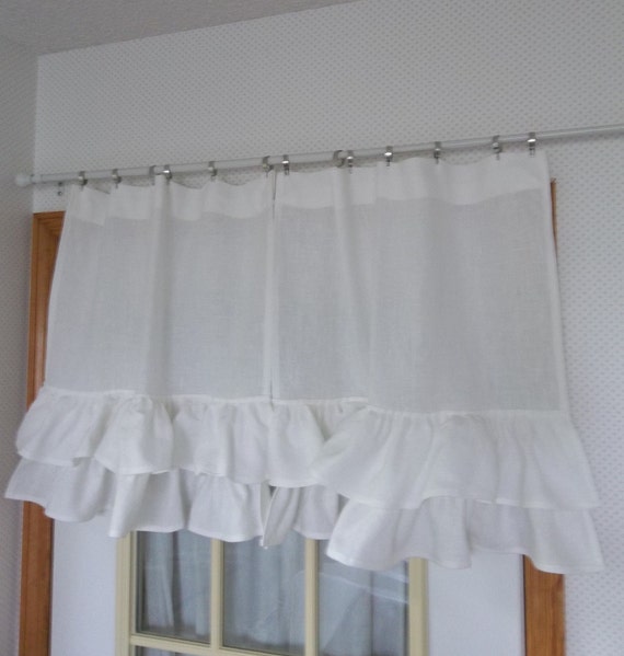 Double Ruffled Curtains Ruffled Linen Curtains Linen Cafe Etsy