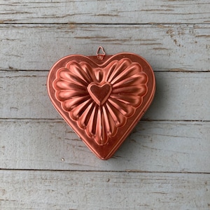 Vintage Copper Heart Mold Gelatin Molds Heart Cake Pan Farmhouse Kitchen Decor Candy Mold Valentines Day French Country image 1