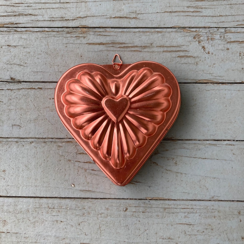 Vintage Copper Heart Mold Gelatin Molds Heart Cake Pan Farmhouse Kitchen Decor Candy Mold Valentines Day French Country image 1