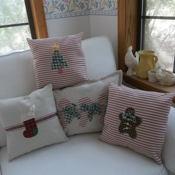 Christmas Pillows Candy Cane Pillow Red Ticking Stripe Primitive Pillows Sold Separately or as Set Handmade by Misshettie Etsy UK