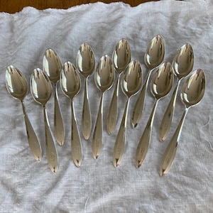 12 Silver Plate Teaspoons - PATRICIAN Flatware - Vintage Silverplate - Silver Coffee Spoons - Monogrammed D - French Country - misshettie