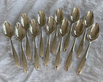 12 Silver Plate Teaspoons - PATRICIAN Flatware - Vintage Silverplate - Silver Coffee Spoons - Monogrammed D - French Country - misshettie
