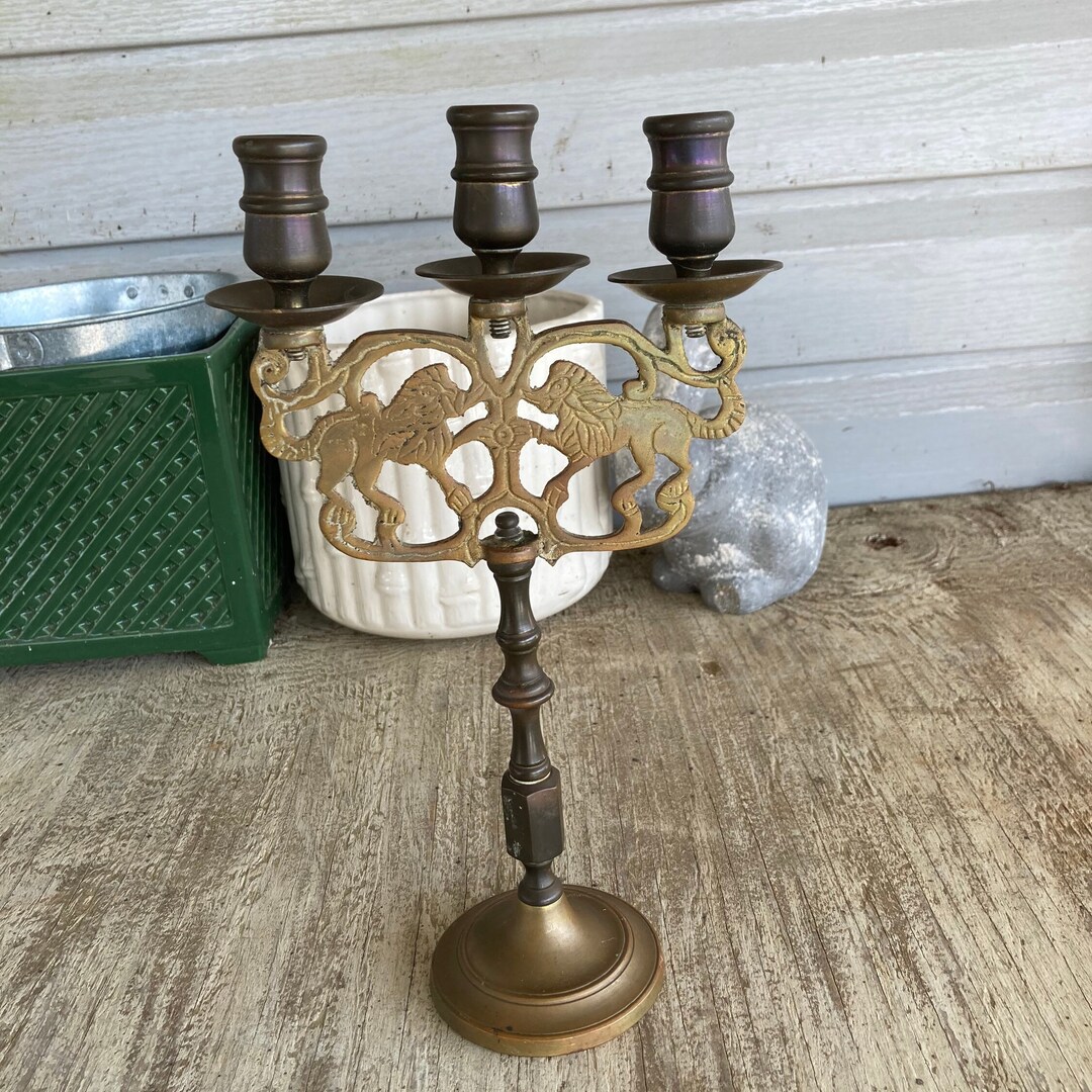 Vintage Brass Candelabra Rustic Candle Holder 3 Candle Candelabra Brass