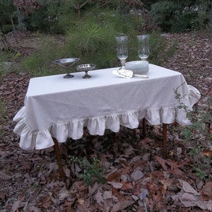 Linen Tablecloth with Ruffles Ruffled Table Cloth Custom Sizes and Fabrics Cottage Linens Thanksgiving Decor Free Shipping image 1