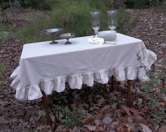 Linen Tablecloth with Ruffles Ruffled Table Cloth Custom Sizes and Fabrics Cottage Linens Thanksgiving Decor Free Shipping