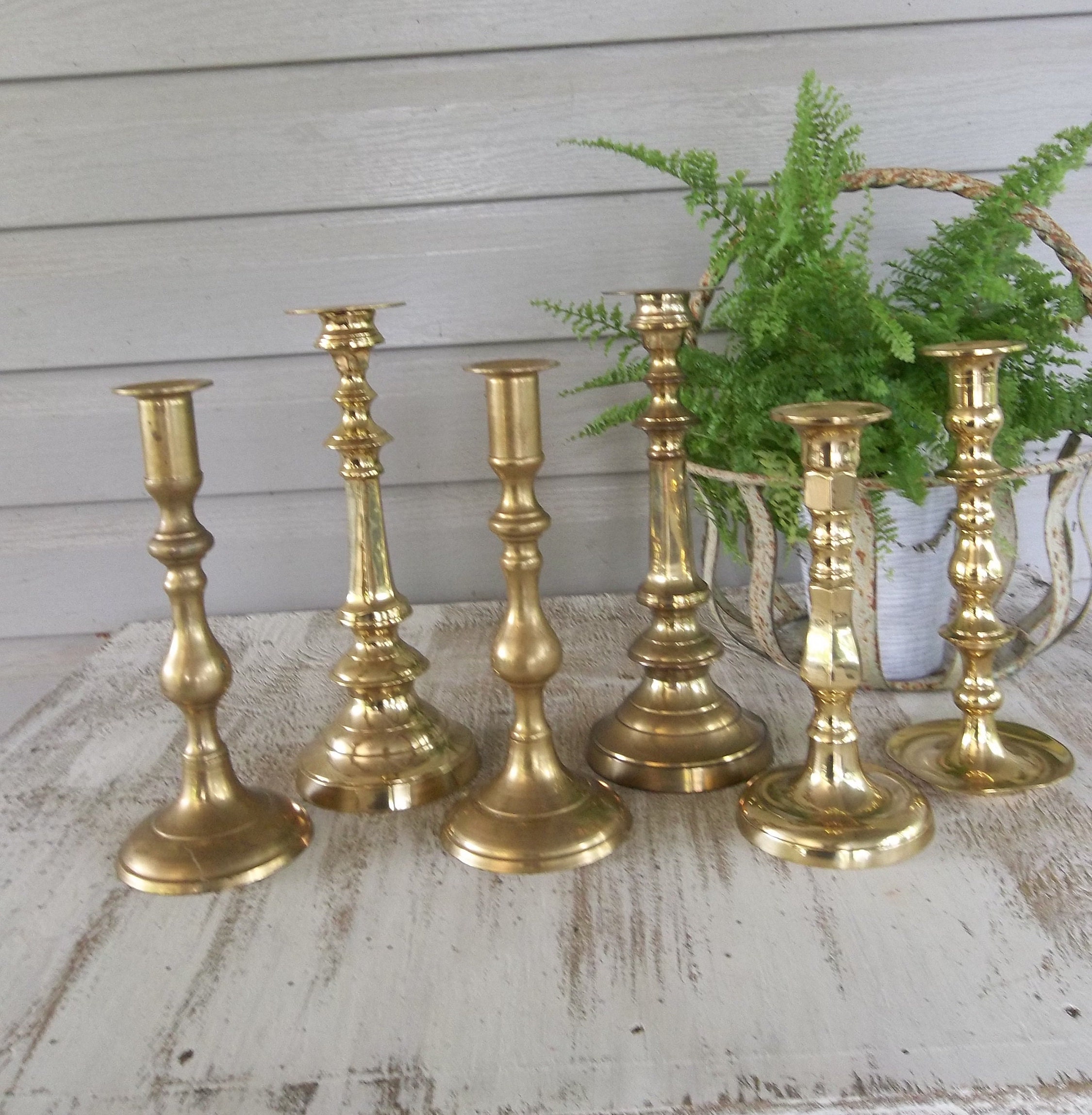 6 Vintage Brass Candle Holders Brass Candlesticks Rustic Etsy