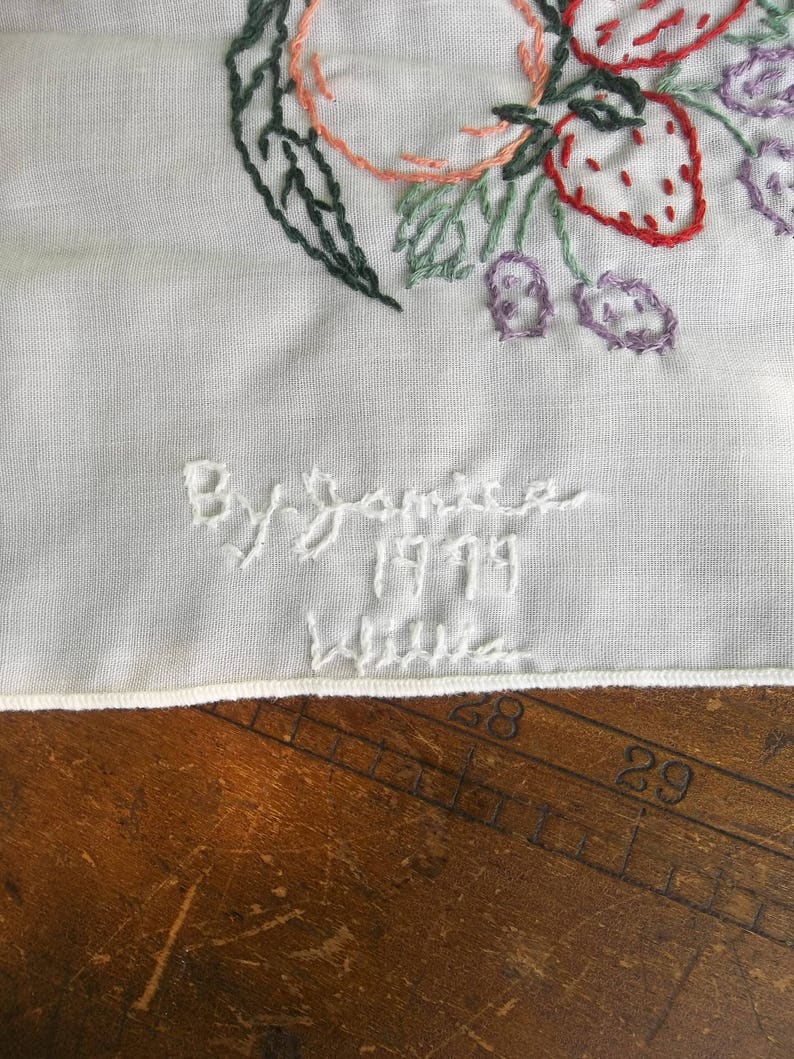 Mid Century Bridge Tablecloth 41 x 41 Table Throw Cottage Style Linens French Country Handmade Embroidered Table Cloth