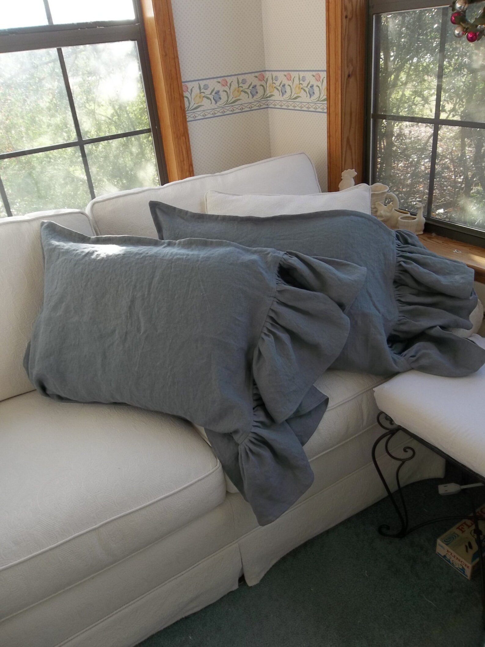 Linen Pillowcase Ruffles Long Ruffled Pillowcases Pillow Shams Etsy