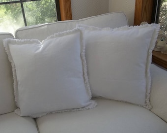 Drop Cloth Pillows Custom Sizes Bright White Pillow Shams Frayed Edge Pillows Raggedy Sold Separately or as a Pair Quantities Available