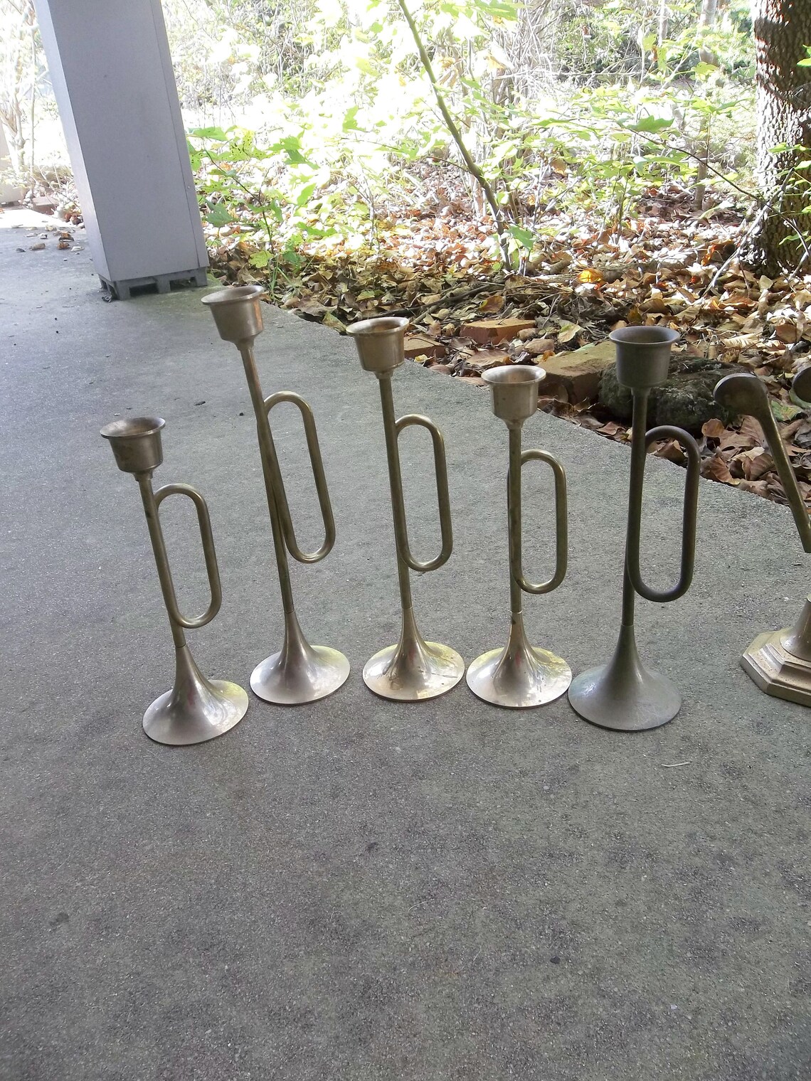 6 Brass Bugle Candle Holders Vintage Brass Candlesticks Etsy