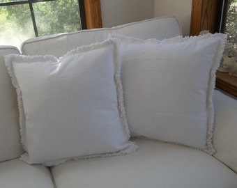 Bright White Pillow Shams / Custom Sizes - Drop Cloth Pillows - Frayed Raggedy Edge - Sold Separately