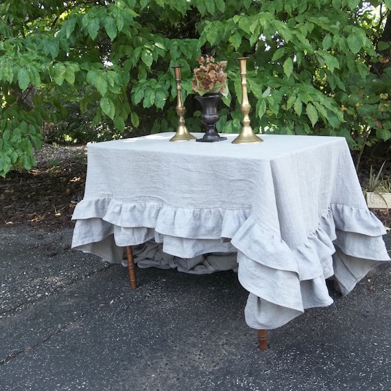 Custom Double Ruffle Linen Tablecloth Ruffled Tablecloth Multi Etsy