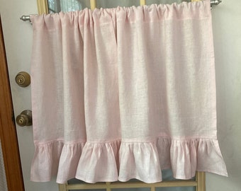 Ruffled Pink Curtains - Linen Cafe Curtains with Ruffles - Custom sizes and Colors - Cottagecore Style