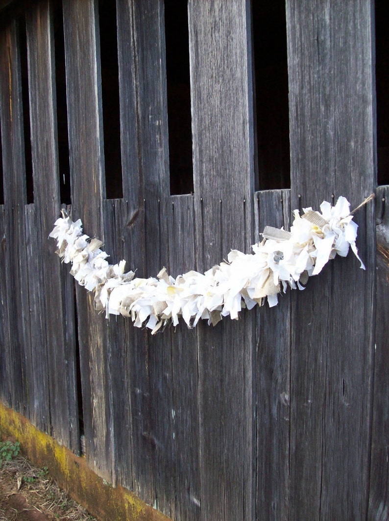 Neutral Garland Linen and Burlap Mantel Decor Custom Lengths Wedding Decorations Rag Fabric Swag Mantle Garland image 3