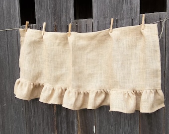 Ruffled Burlap Curtain: Farmhouse Kitchen Valance, Rustic Window Treatment Custom Sizes MissHettie