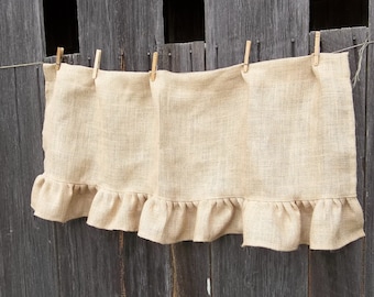 Ruffled Burlap Curtain Custom Sizes Farmhouse Kitchen Valance Window Treatment Burlap Panel Rustic Curtain French Country Made to Order