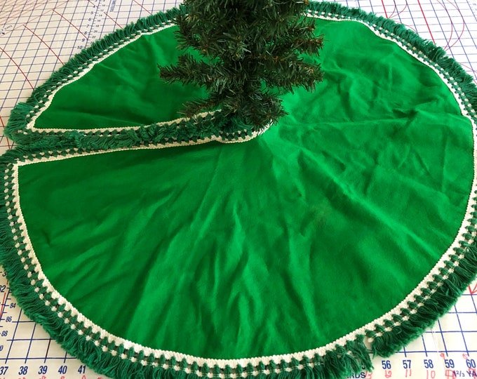 Vintage Christmas Tree Skirt Handmade Green Felt Tree Skimid Etsy