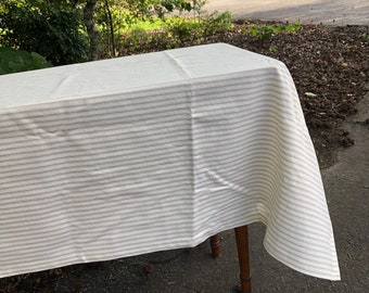 Beige Stripe Ticking Tablecloth - Ready to Ship - 54 x 54 Farmhouse Tablecloth - Thanksgiving Table Decor Beige Stripe - misshettie