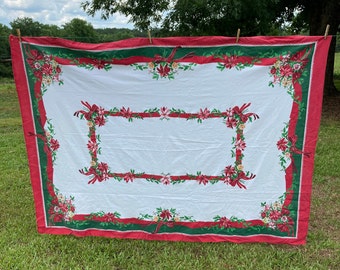 Vintage Christmas Tablecloth Holiday Table Cloth Modern Poinsettia Layering Tablecloth