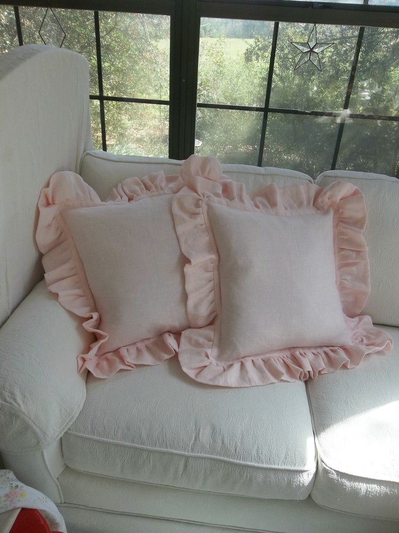 Ruffled Pink Linen Pillows Blush Pink Pillow Shams Custom Etsy