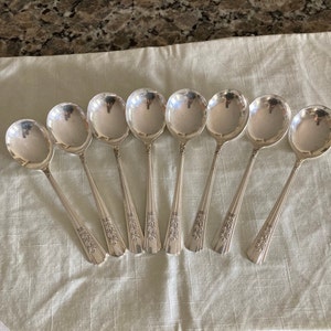 8 Silver Plate Spoons Dessert Spoons ROSALIE Silverplate Flatware Silver Soup Spoons Vintage Flatware Wedding Table Decor French Country
