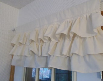 Multi Ruffle Curtain Custom Ruffled Valance Natural Cotton Topper French Country Cottage Style Window Treatment French Prairie Cottage Chic