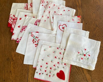 Vintage Valentine Handkerchiefs -Valentine Gift for Her - Heart Hanky - Heart handkerchief - Sold Separately