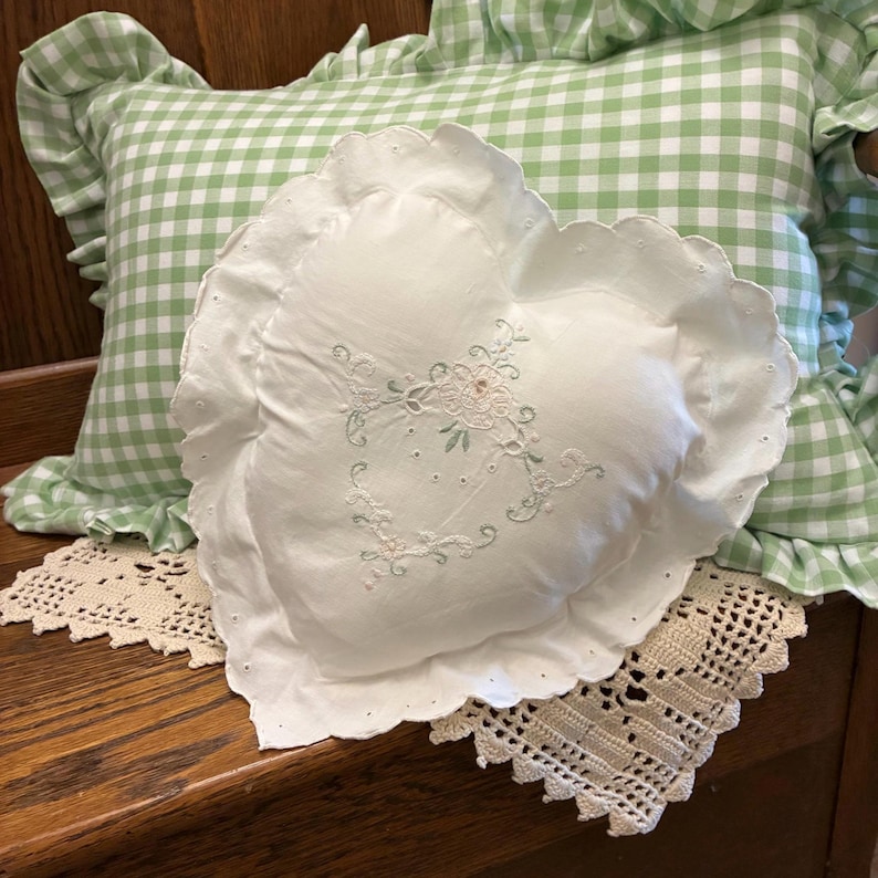 Vintage Heart Pillow - Embroidered Pillow Sham with Insert - misshettie image 5
