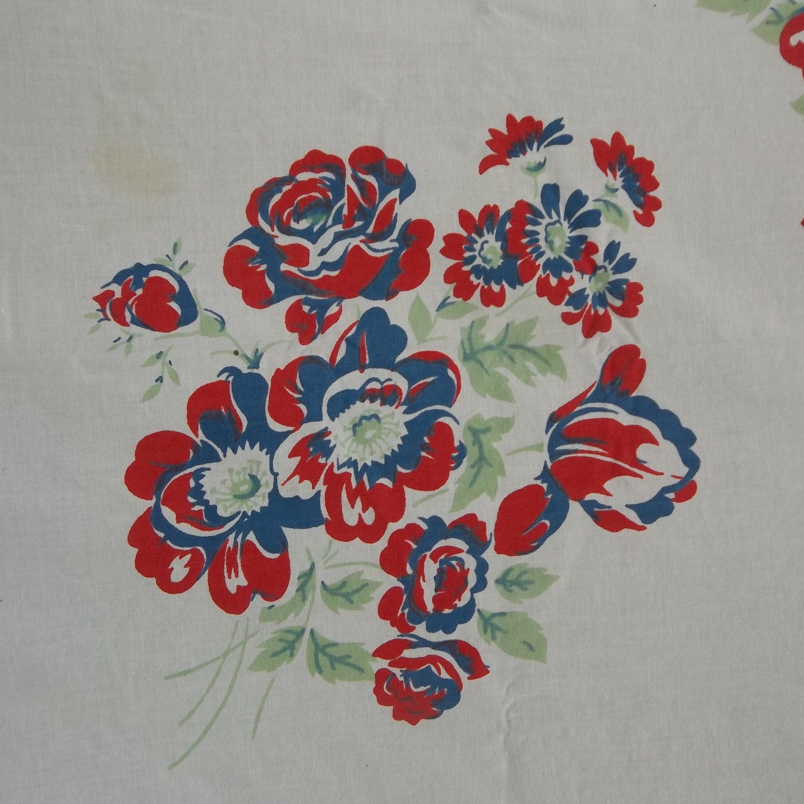 Vintage Blumen Tischdecke Rot Weiß Blau Tischdecke Mid | Etsy