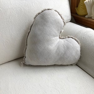 Linen Heart Pillows Neutral Valentines Day Decor Frayed Edge Heart Pillow Choose your Color Handmade by misshettie 1 Oatmeal Heart