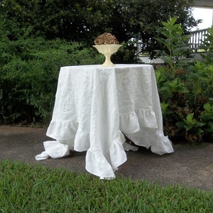 Linen Tablecloth with Ruffles Ruffled Table Cloth Custom Sizes and Fabrics Cottage Linens Thanksgiving Decor Free Shipping image 4