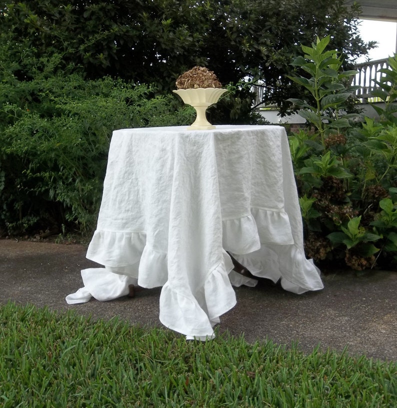 Linen Tablecloth with Ruffles Ruffled Table Cloth Custom Sizes and Fabrics Cottage Linens Thanksgiving Decor Free Shipping image 4